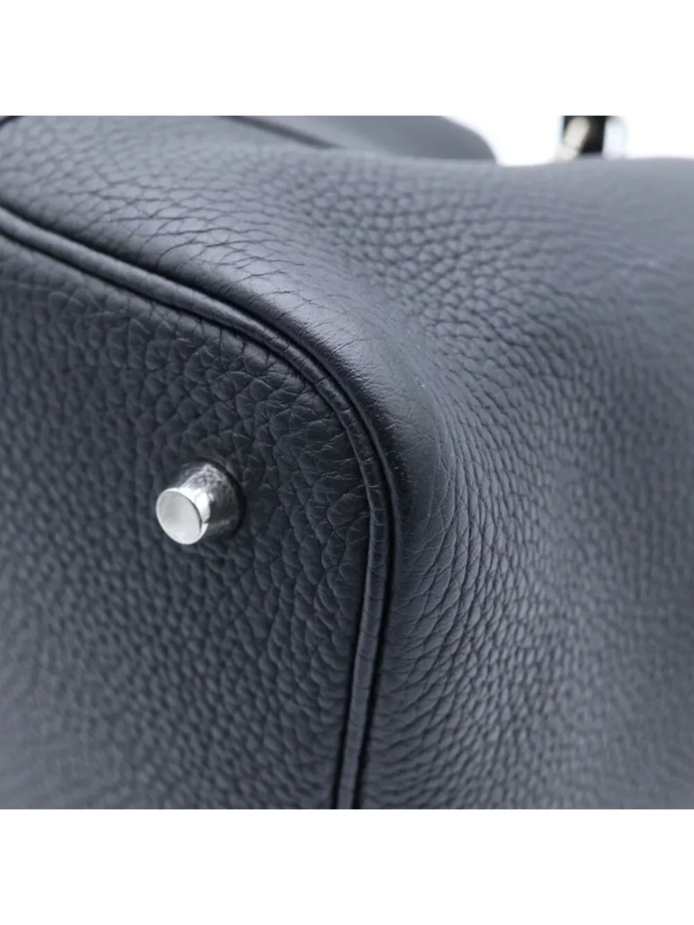 Hermes Picotin Lock MM Taurillon Clemence Silver Handbag Black